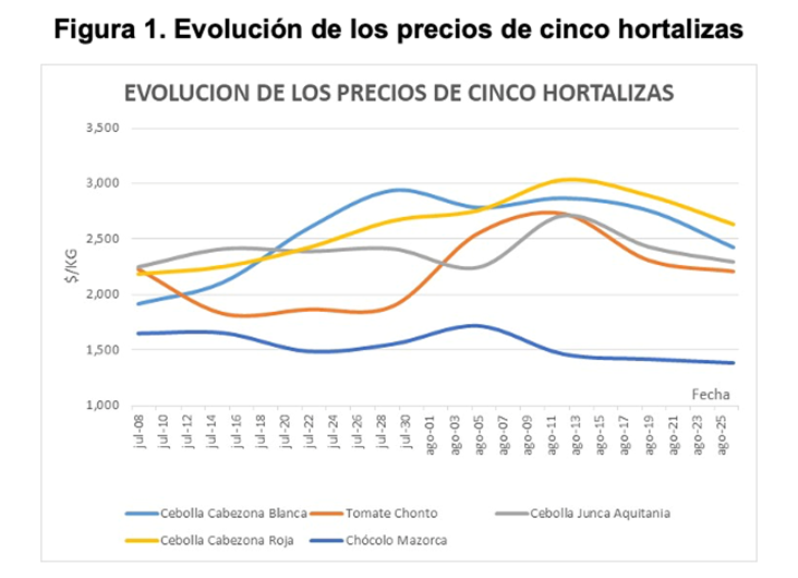 Figura 1. Evolución de los precios de cinco hortalizas