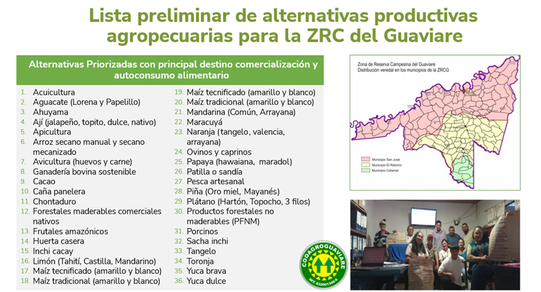 Lista preliminar de alternativas productivas agropecuarias y Diagnóstico de mercados de la ZRC