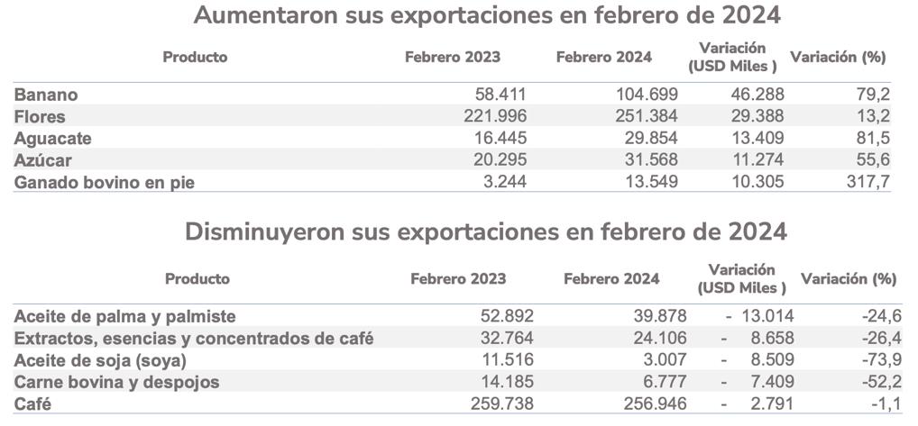 Exportaciones del sector agropecuario y agroindustrial para febrero de 2024