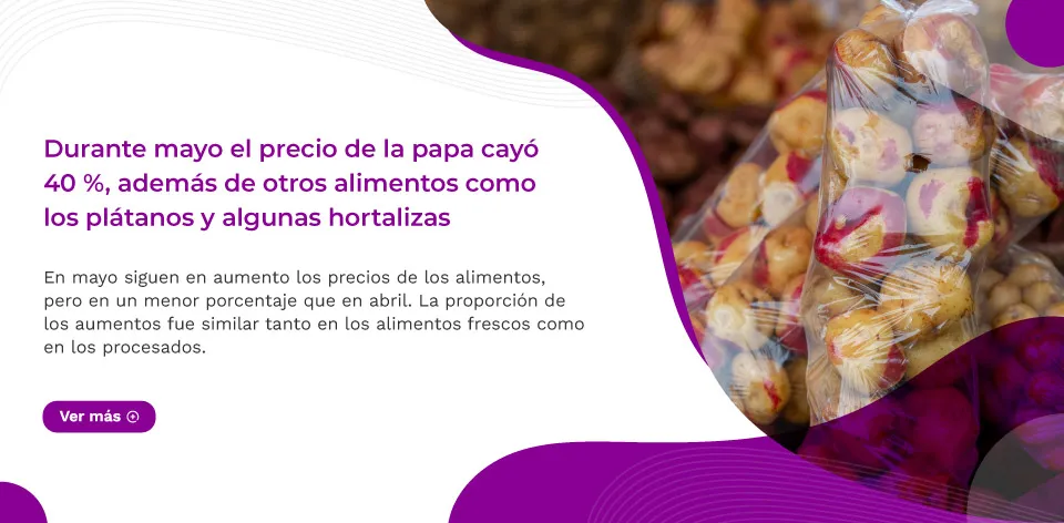 Durante mayo el precio de la papa cayó 40 %, además de otros alimentos como los plátanos y algunas hortalizas