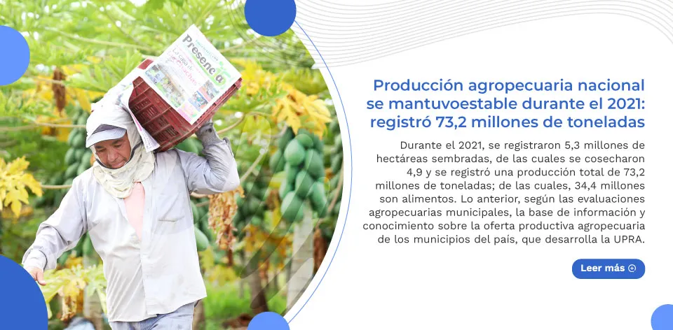 Producción agropecuaria nacional se mantuvo estable durante el 2021: registró 73,2 millones de toneladas